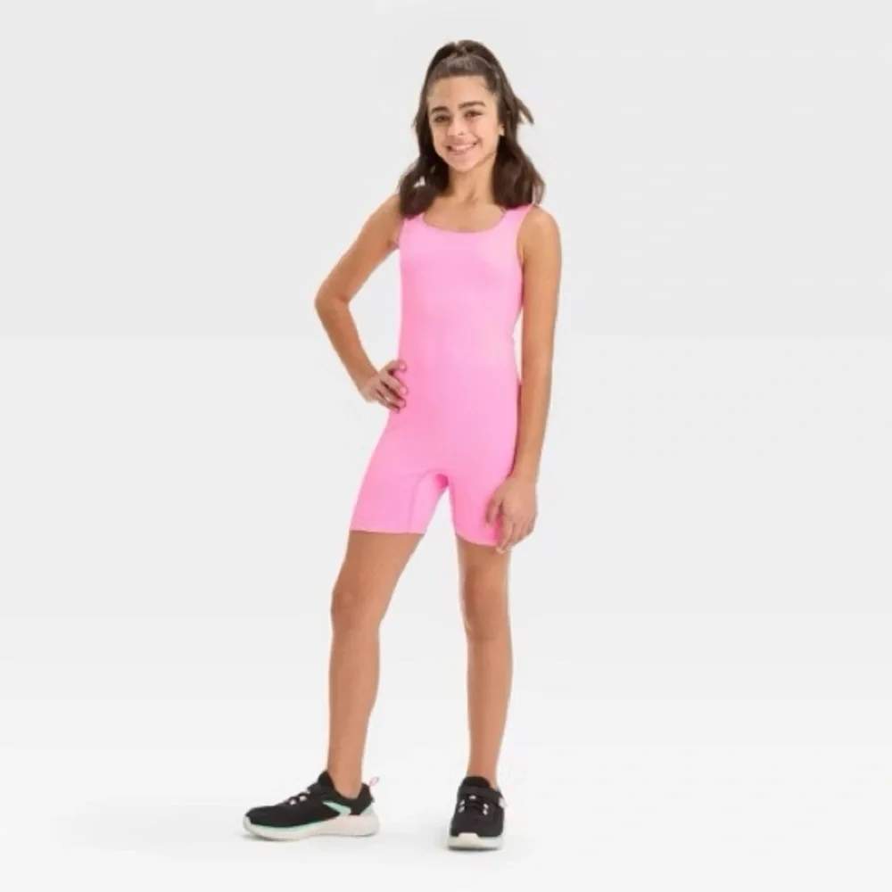 All in motion 6/7 Girls light pink shorts stretch leotard athletic dance